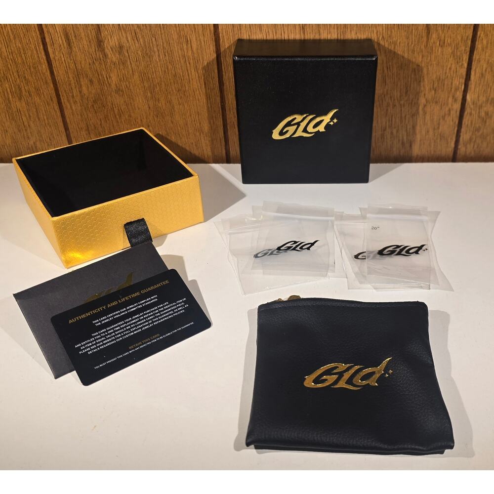 GLD Jewelry Travel Storage Pouch Box Bags Authenticity Card Black Gold Set